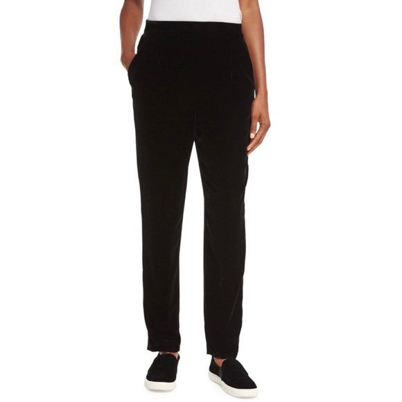 Vince Silk Velvet Viscose Elastic Waist Pull On Relaxed Straight Leg Black Pants - Picture 9 of 12